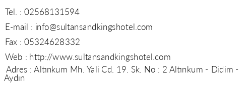 Sultans & Kings Hotel telefon numaralar, faks, e-mail, posta adresi ve iletiim bilgileri